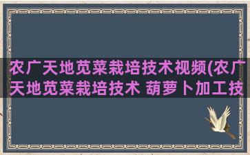 农广天地苋菜栽培技术视频(农广天地苋菜栽培技术 葫萝卜加工技术)